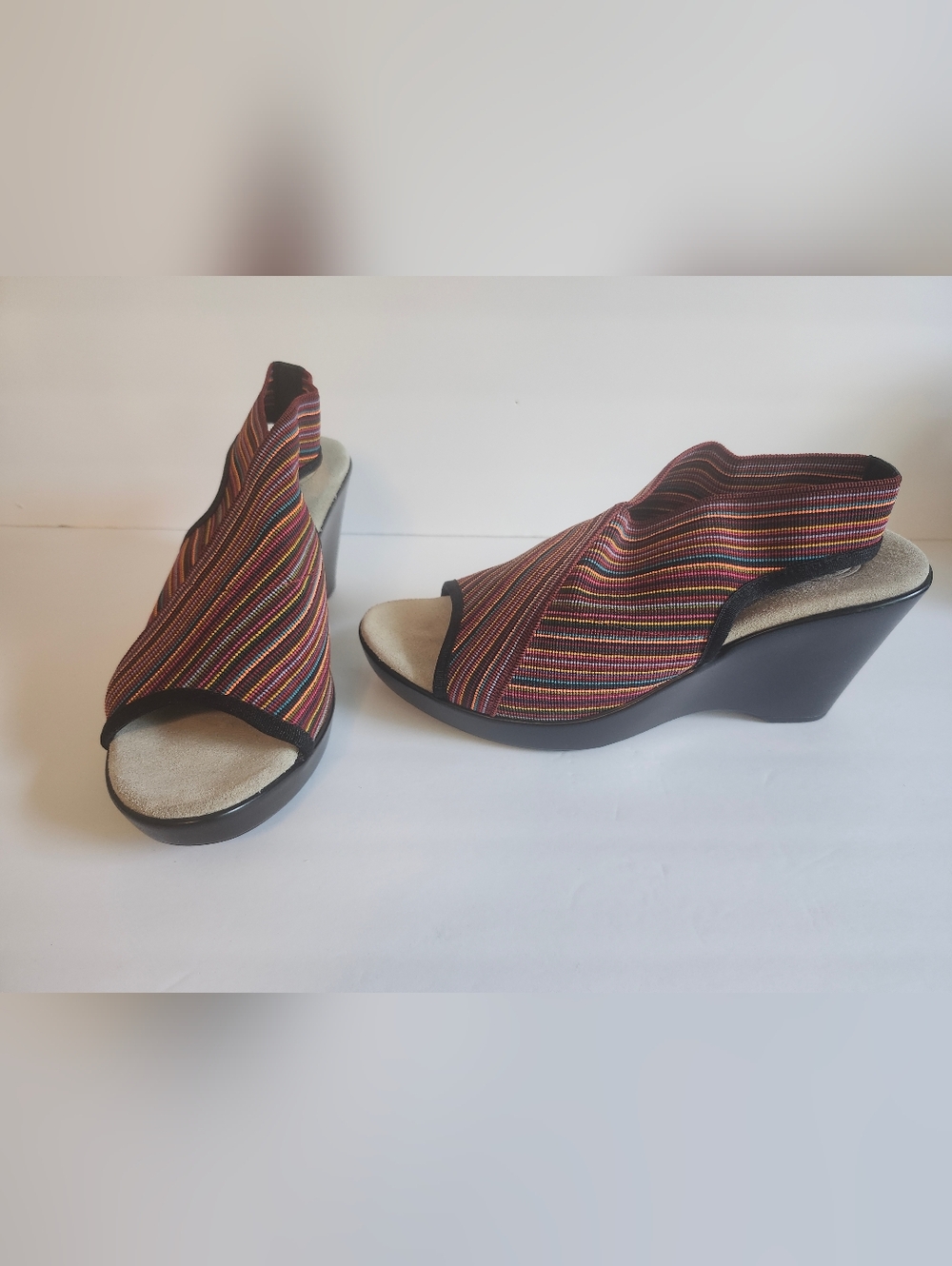 Striped Multi-Tone Open-Toe Wedge Slides